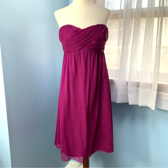 J. Crew Taryn Spiced Wine Silk Chiffon Strapless Dress - Picture 2 of 11